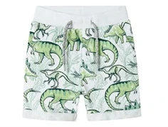 name it knee trousers i hvid med grønt dinosaurprint, set forfra