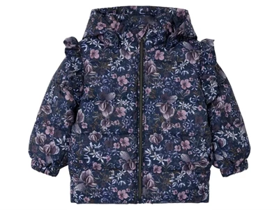 Name It dark sapphire blomstret puffer vinterjakke