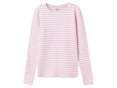 Name It bluse i rosa med striber og ribstruktur