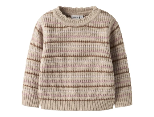 Name It striktrøje i beige nuance peyote med striber