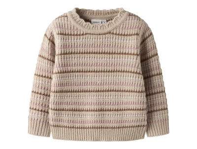 Name It striktrøje i beige nuance peyote med striber