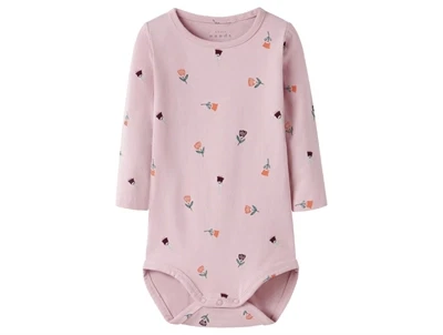 name it baby body i lyserød burnished lilac med blomsterprint