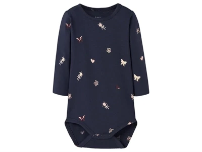 name it baby body i mørkeblå navy blazer med blomster og hjerteprint
