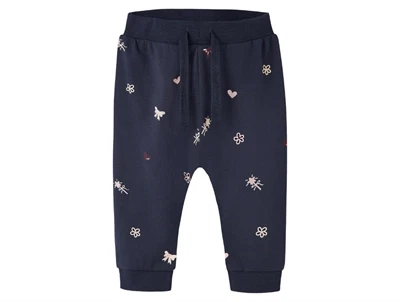 name it baby bukser navy blazer med blomster og hjerteprint