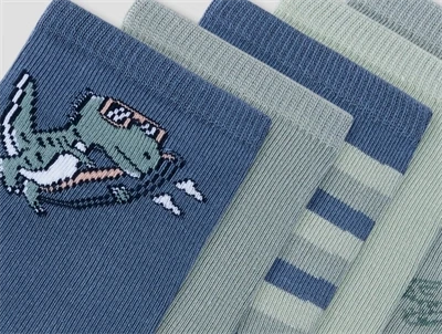 5-pak Name It sokker med striber og dinosaur i blue mirage