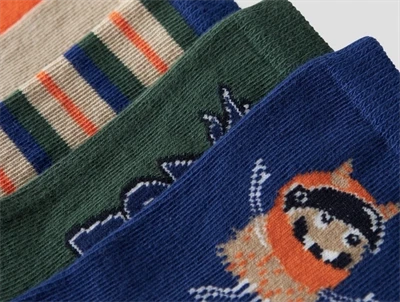 name it mini strømper i blå blueprint 5-pak med monster og striber