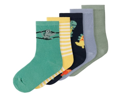 Name It strømper i grøn og gul med dino motiv 5-pak