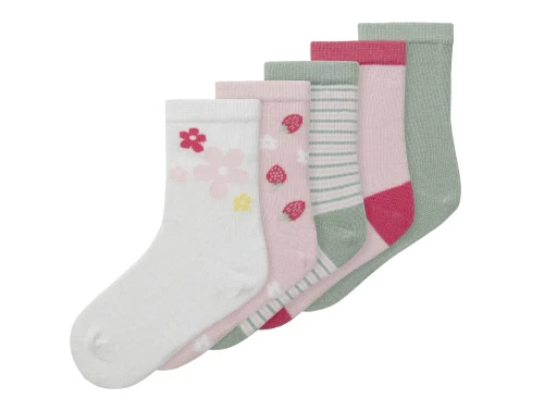strømper fra Name It i lyse farver med blomster og jordbær