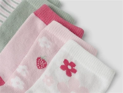 5-pak Name It strømper med motiver i pink, grøn og hvid