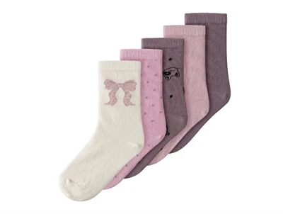 name it mini strømper i lyse nuancer cloud dancer 5-pak med sløjfer og prikker
