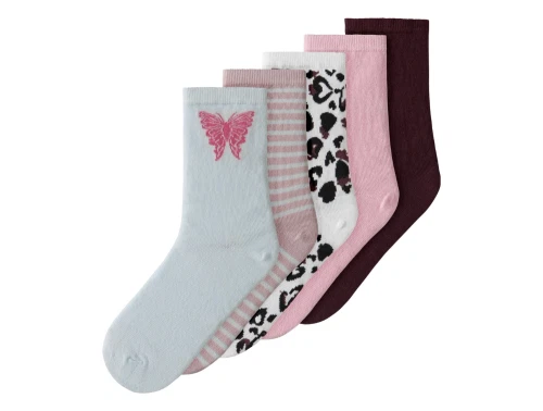 Name It strømper i hvid og rosa med mønster 5 pak