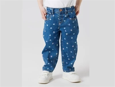 Name It jeans i blå denim med hjerteprint og justerbar talje