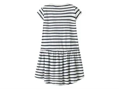 name it kjole i hvid med navy striber og kortærmet snit, set bagfra