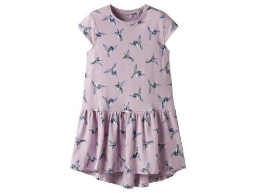 name it kjole i lilla med kolibri-print, set forfra