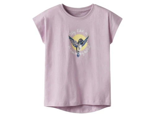 name it t-shirt i rosa nuance med stort kolibri-print, set forfra