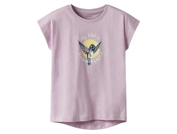 name it t-shirt i rosa nuance med stort kolibri-print, set forfra
