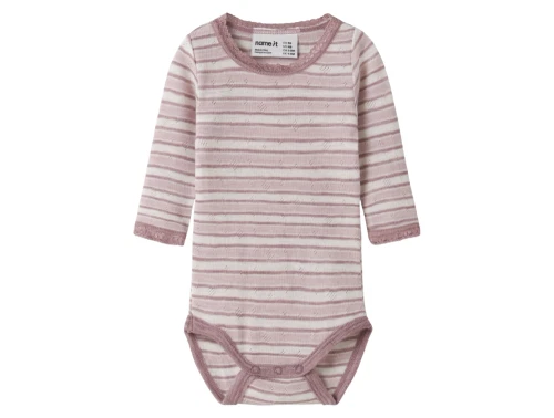 Name It body i snow white med rosa striber og lange ærmer
