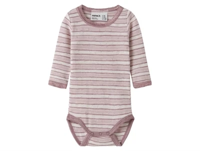 Name It body i snow white med rosa striber og lange ærmer