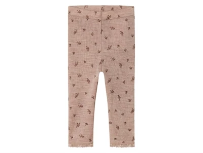 Name It leggings i shadow gray merinould med blomsterprint set forfra