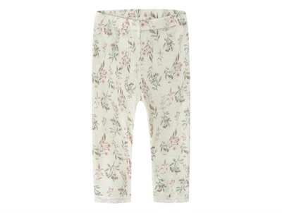 Name It leggings i snow white med blomsterprint og blondekant