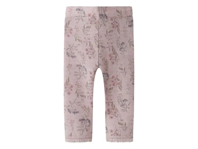 Name It leggings i violet ice med blomsterprint og blondekant