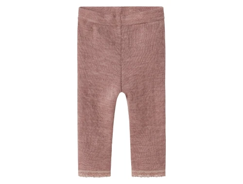 Name It leggings i antler støvet violet nuance i merinould med hulmønster set forfra