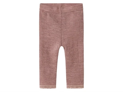 Name It leggings i antler støvet violet nuance i merinould med hulmønster set forfra