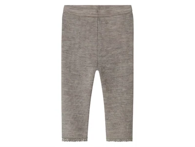 Name It leggings i grå nuance satellite i merinould med hulmønster set forfra