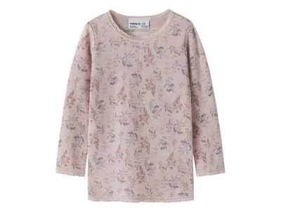 Name It lilla bluse i merinould til børn med blomster