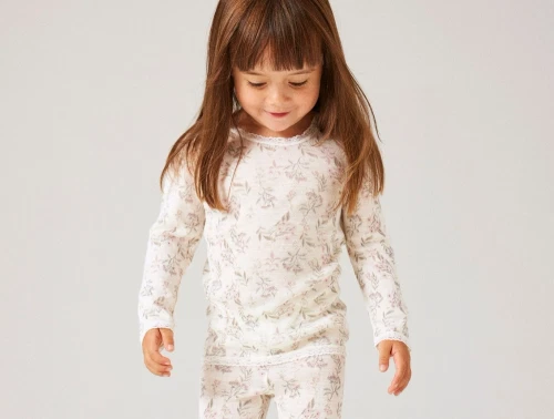 Name It merinould bluse i råhvid nuance med blomsterprint
