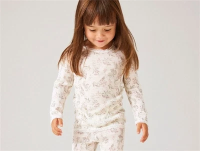 Name It merinould bluse i råhvid nuance med blomsterprint