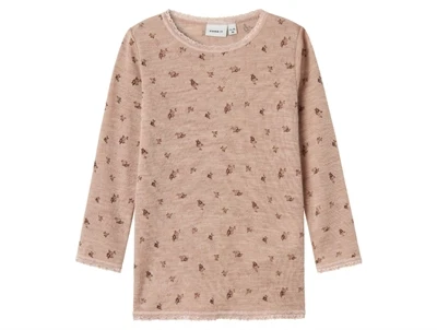 Name It uld bluse i shadow gray merinould med blomsterprint