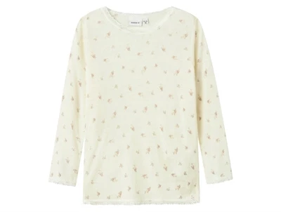 Name It uld bluse i snow white merinould med blomsterprint og hulmønster