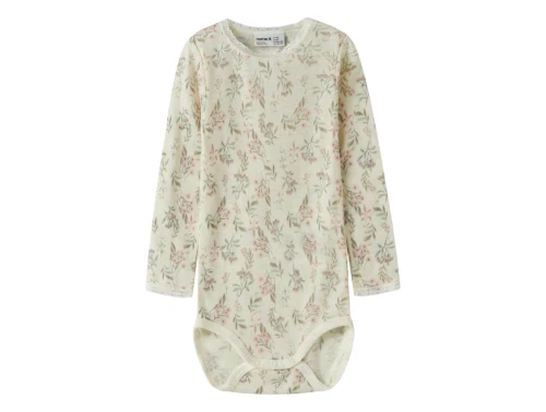 Name It merinould body i råhvid nuance med blomsterprint