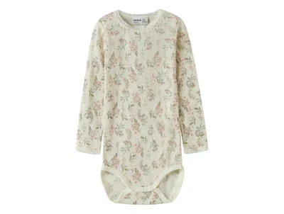 Name It merinould body i råhvid nuance med blomsterprint