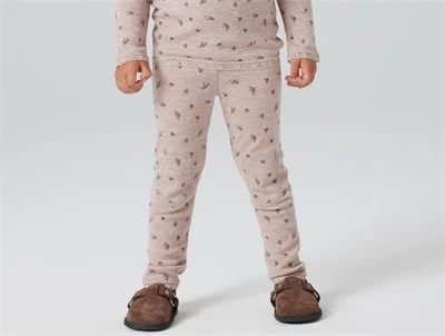 Name It leggings i shadow gray støvet rosa nuance i merinould med blomsterprint på barn