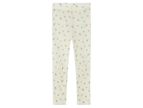 Name It leggings i snow white nuance i merinould med blomsterprint set forfra