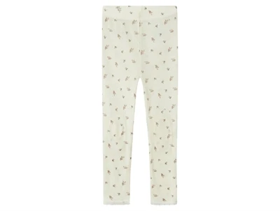 Name It leggings i snow white nuance i merinould med blomsterprint set forfra
