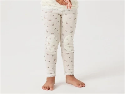 Name It leggings i snow white nuance i merinould med blomsterprint på barn