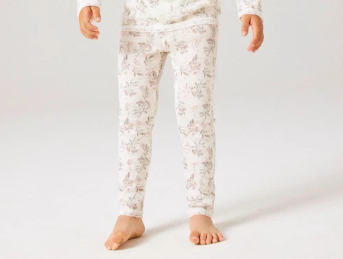 Name It merinould leggings i råhvid nuance med blomsterprint