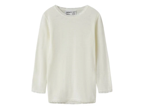 Name It merinould bluse i råhvid nuance med hulmønster