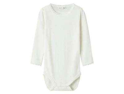 Name It uld body i snow white merinould med hulmønster og blondekant