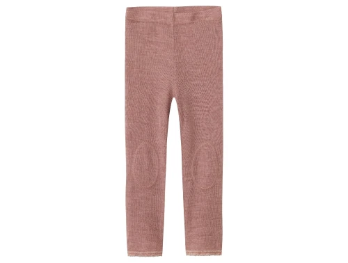 Name It leggings i antler støvet violet nuance i merinould med hulmønster set forfra