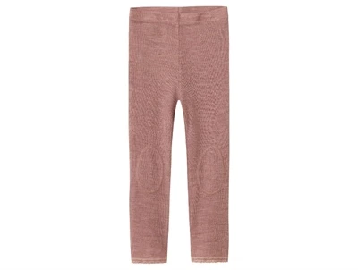 Name It leggings i antler støvet violet nuance i merinould med hulmønster set forfra