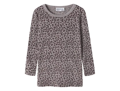Name It grå bluse i merinould til børn med leo print