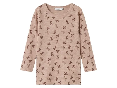 Name It uld bluse i shadow gray merinould med ribstruktur og sløjfeprint