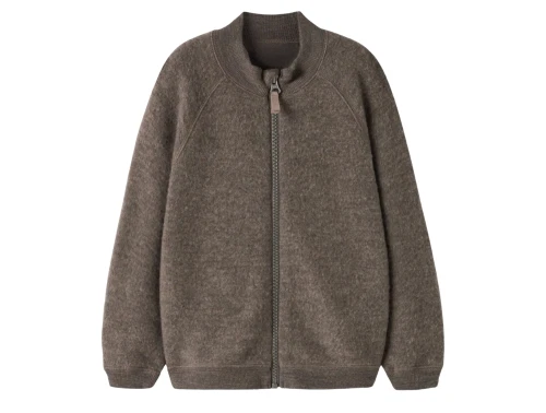 Name It merinould cardigan i morel med lynlås forfra