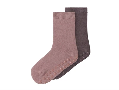 Name It sokker 2-pak i antler støvet violet nuance med skridsikre dutter i merinould mix