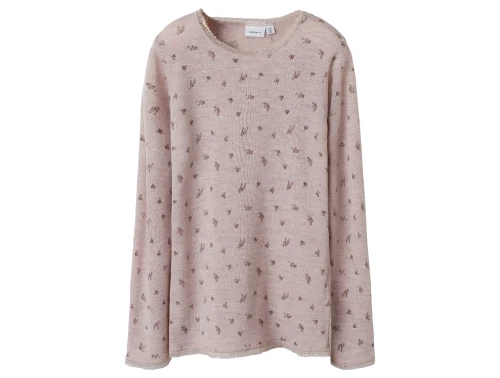Name It merinould bluse grå med blondekant og blomsterprint forside