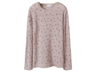 Name It merinould bluse grå med blondekant og blomsterprint forside